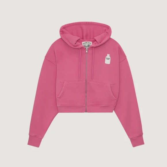 Dairy Boy pink MILK BOTTLE CROPPED ZIP UP size xs - Picture 4 of 5